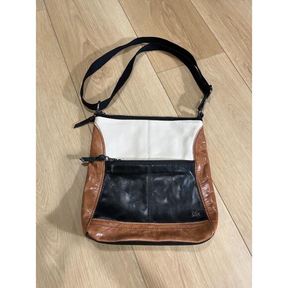 The Sak Brown & Black Leather Shoulder Bag with Adjustable Strap - Picture 1 of 6